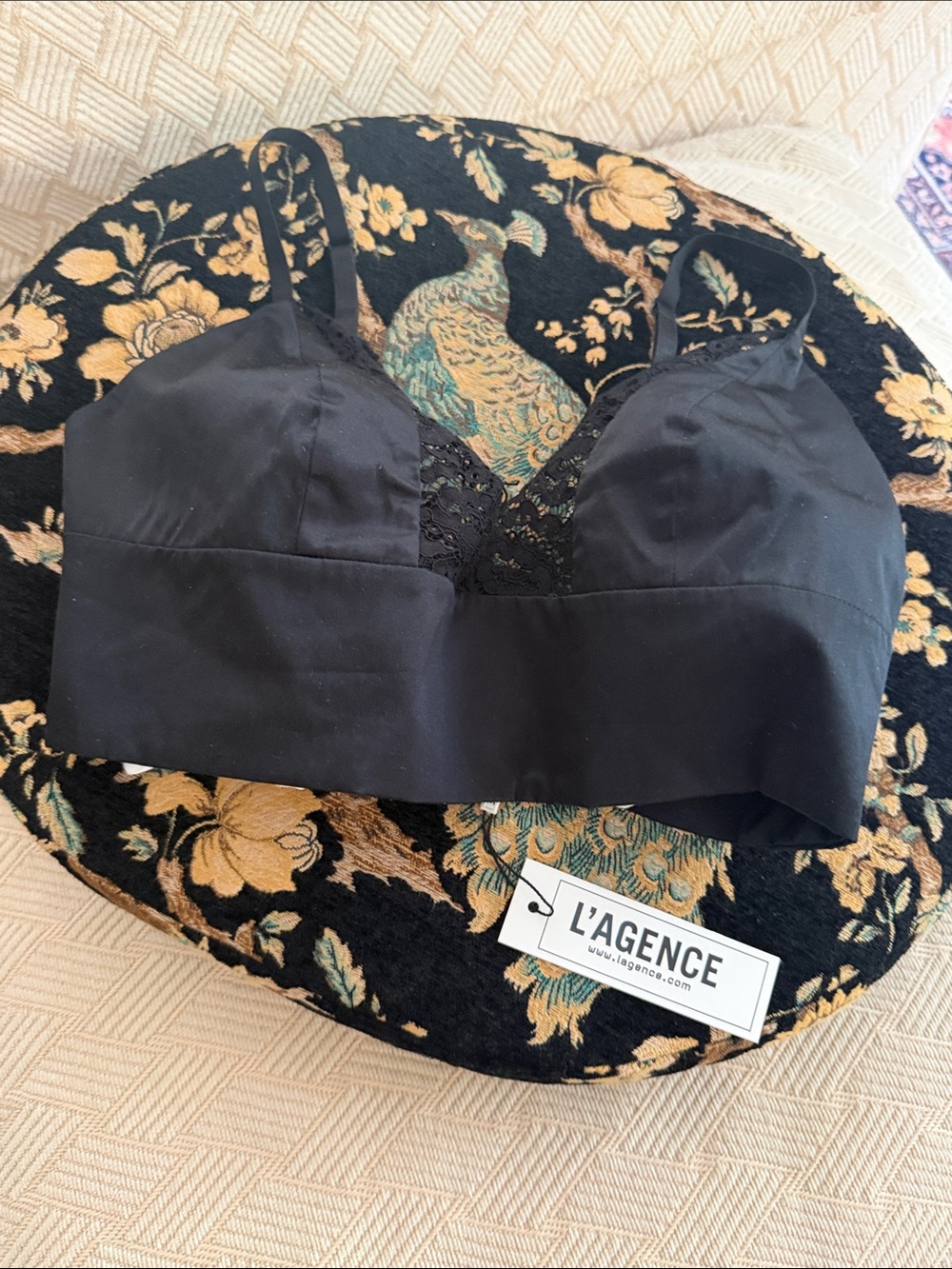 L'AGENCE Black Lace-Inset Longline Bralette